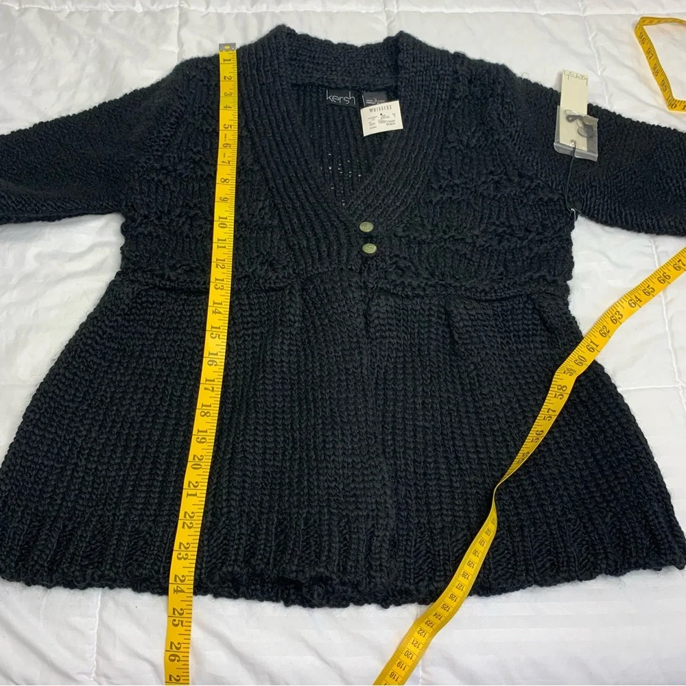 NWT Kersh Black V-Neck Chunky Knit Contemporary Cardigan Women’sSize US L - Picture 11 of 14